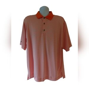 Footjoy men's orange/white pinstripe short-sleeve golf polo shirt size L